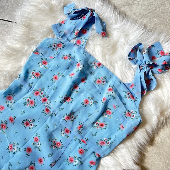 Rihoas Baby Blue Floral Tie Strap Midi Dress - Picture 2 of 4